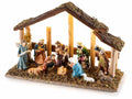 Presepe / Sacra Famiglia in legno con personaggi in resina, muschio e luci LED, set da 2 pezzi, cm 25 x 9 x 16 H