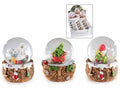 Palle a neve natalizie su cestino in resina in espositore da 12 pezzi, set da 12 pezzi, Ø 5 cm x 6,5 H