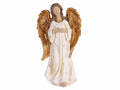 Angeli di Natale in resina colorata con ali dorate da appoggiare, set da 2 pezzi, cm 17 x 12 x 30 H