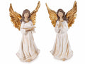 Angeli natalizi in resina colorata con ali dorate da appoggiare, set da 2 pezzi, cm 14,5 x 9 x 27,5 H