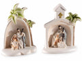 Presepe in resina colorata Sacra Famiglia con palma da appoggiare, set da 4 pezzi, cm 10 x 5 x 12 H