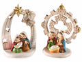 Statuine Presepe / Sacra Famiglia in resina colorata con dettagli dorati, set da 6 pezzi, cm 8 x 4 x 9,5 H