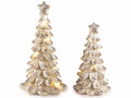 Set di 2 alberi di Natale decorativi in resina con brillantini e luci LED in set da due pezzi, Grande: Ø 10,5 cm x 20,5 H