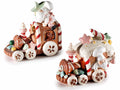 Decorazione trenino di Natale pan di zenzero effetto zucchero in resina con dolcetti e gnomi in rilievo, set da 2 pezzi, cm 14 x 8 x 12,5 H