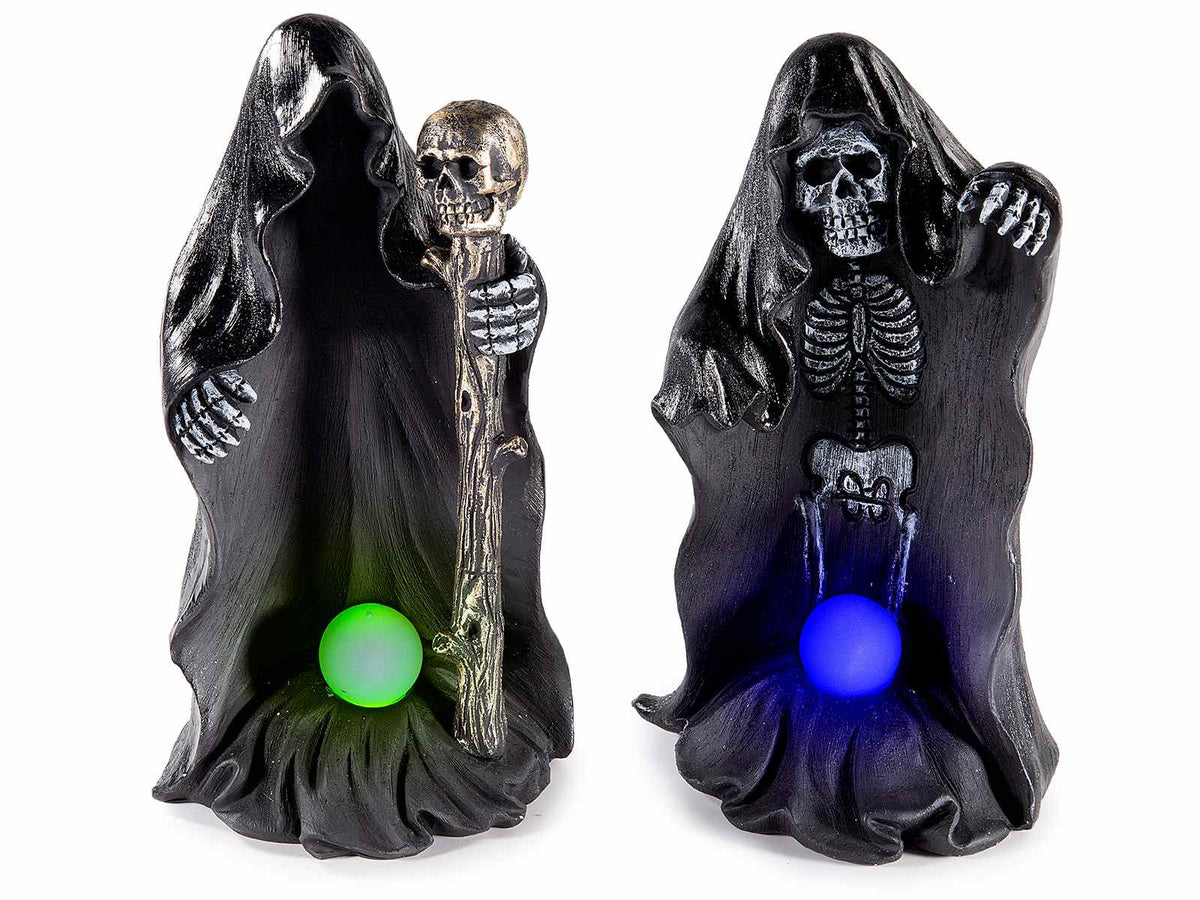 Scheletri / fantasmi di Halloween in resina con luce LED cangiante, set da 4 pezzi, cm 9,5 x 8,5 x 17,5 H