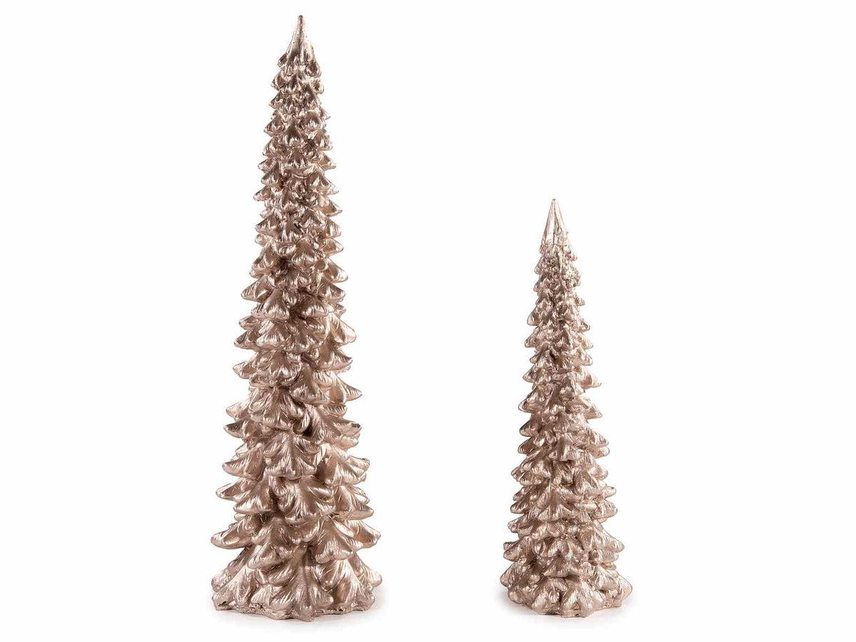 Alberi di Natale decorativi in resina color champagne in set da due pezzi, Grande: Ø 11 cm x 34,5 H