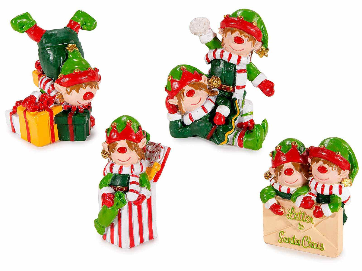 Set di 8 decorazioni di Natale in resina elfi di Babbo Natale da appoggiare, cm 4,5 x 3,5 x 5,5 H