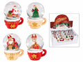 Palla a neve di Natale su tazzina con personaggio natalizio e base in resina, set da 12 pezzi, Ø 4,5 cm x 6,5 H