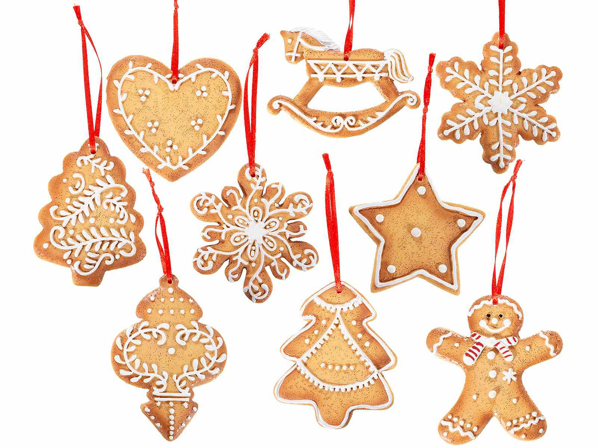 Decorazioni addobbi albero di Natale a biscottino pan di zenzero in resina, set da 18 pezzi, cm 7 x 10 H