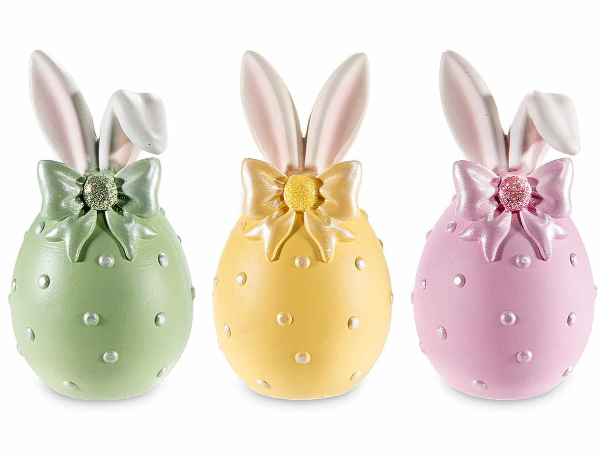 Decorazione in resina da appoggiare a forma di ovetto di Pasqua colorato, set da 6 pezzi, Ø 6 cm x 11,5 H