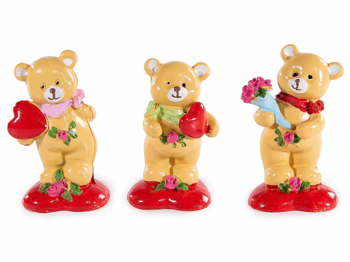 Orsetti innamorati in resina con cuore rosso e fiori da appoggiare, per San, set da 12 pezzi, cm 4,5 x 4 x 7,5 H