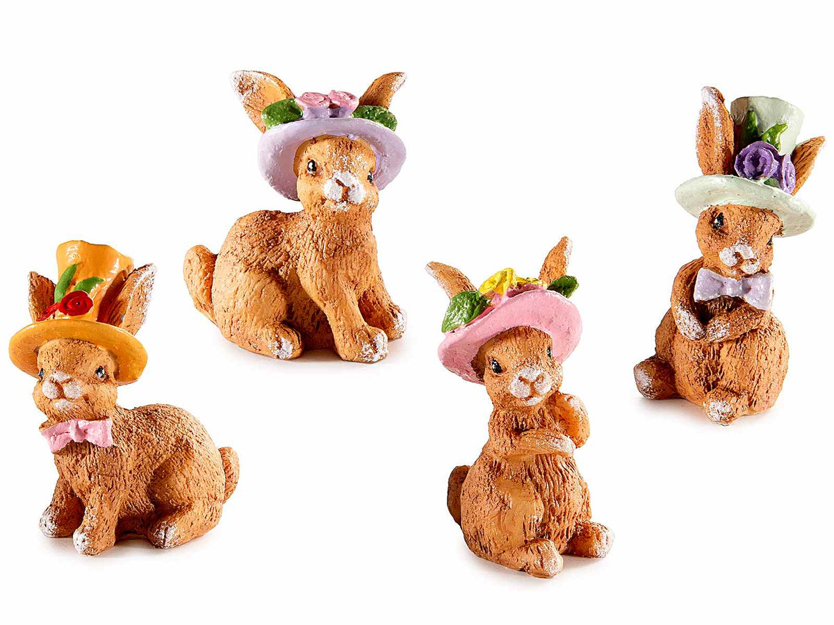 Set di mini coniglietti di Pasqua con cappello a fiori in resina colorata, set da 20 pezzi, cm 2,5 x 2 x 4,5 H