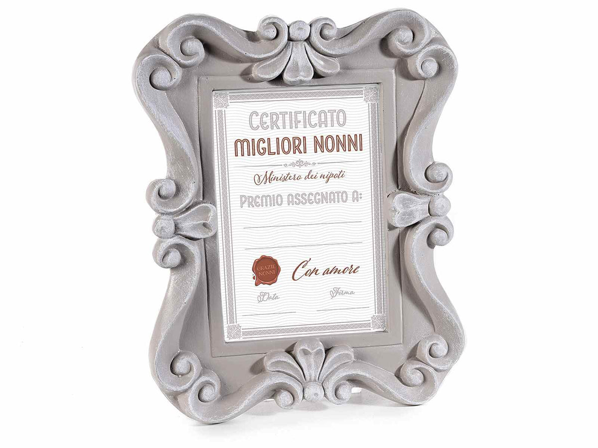 Porta fotografie classico in resina decorata da appoggiare, idea regalo festa, set da 2 pezzi, cm 16,5 x 21 H