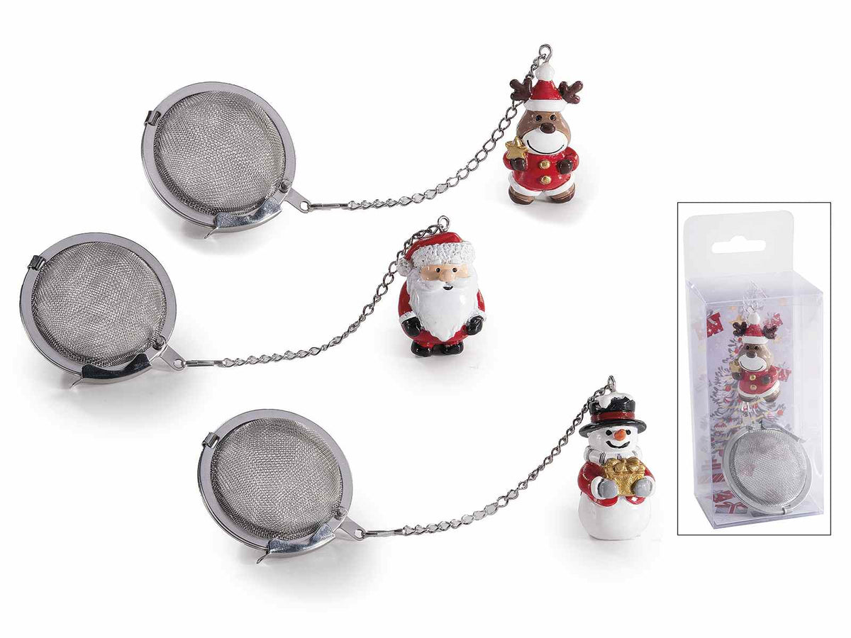 Set di 6 infusore di Natale per tè / tisane in acciaio inox con decorazione Babbo, renna e pupazzo di neve in resina in confezione regalo, Renna: 2 x 1,5 x 4 H