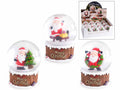 Palla a neve con Babbo Natale su base in resina decorata a tronchetto con neve, set da 12 pezzi, Ø 6,5 cm x 8,5 H