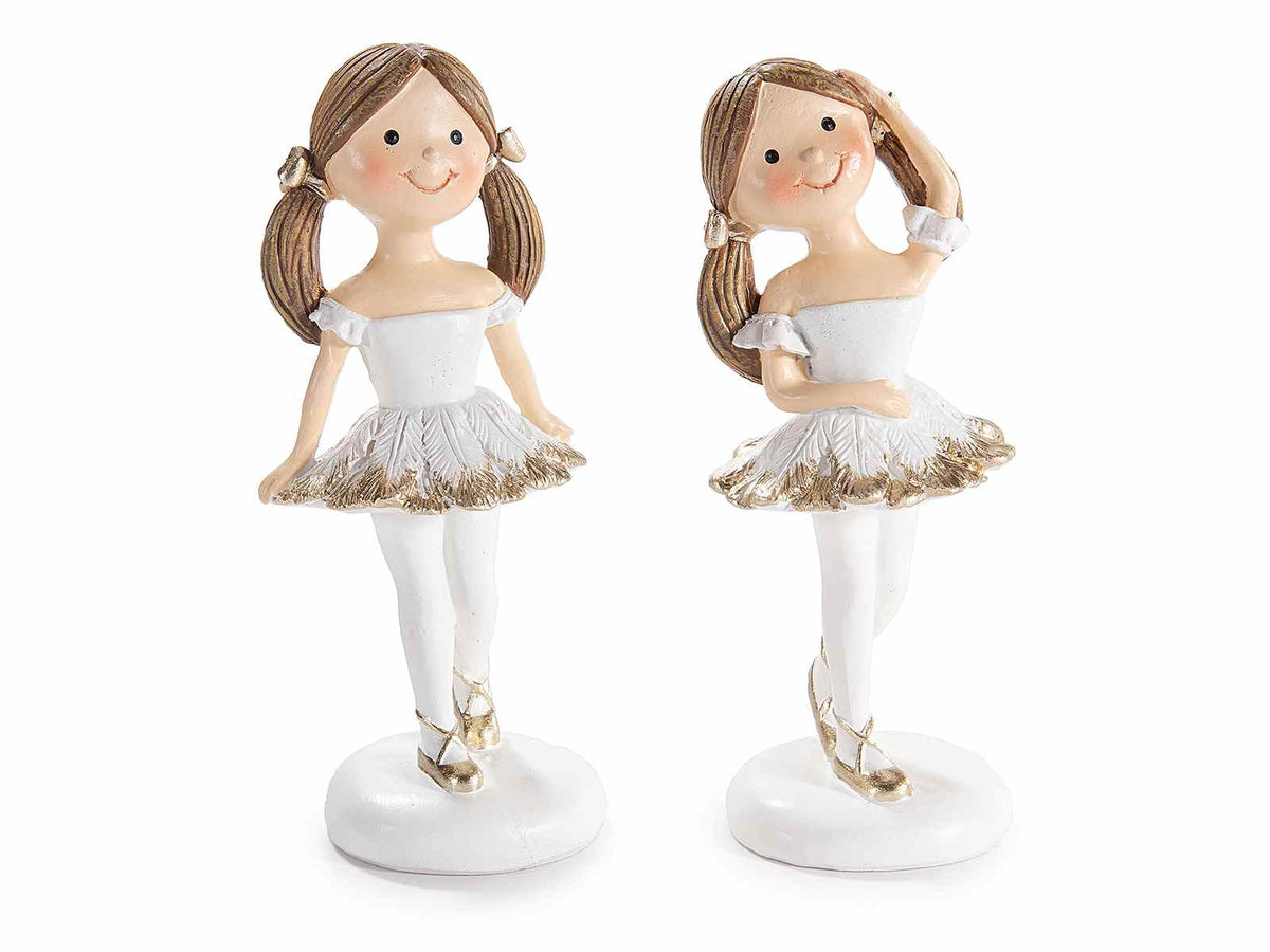 Decorazioni ballerine danza classica con codini e tutù in resina colorata, set da 8 pezzi, cm 4 x 3,5 x 9,5 H