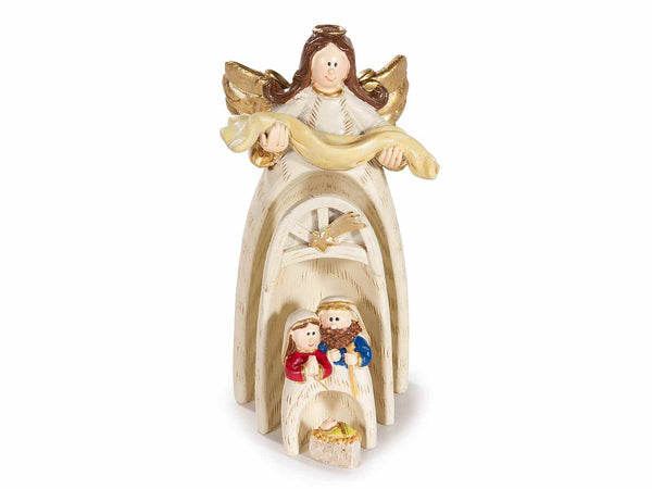 Set di 4 presepe in resina a incastro componibile con 4 personaggi con dettagli dorati, cm 6 x 4 x 10,5 H