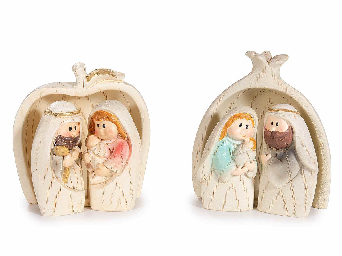 Presepe / Sacra Famiglia in set componibile da 3 pezzi in resina, set da 4 pezzi, cm 7 x 3,5 x 7,5 H