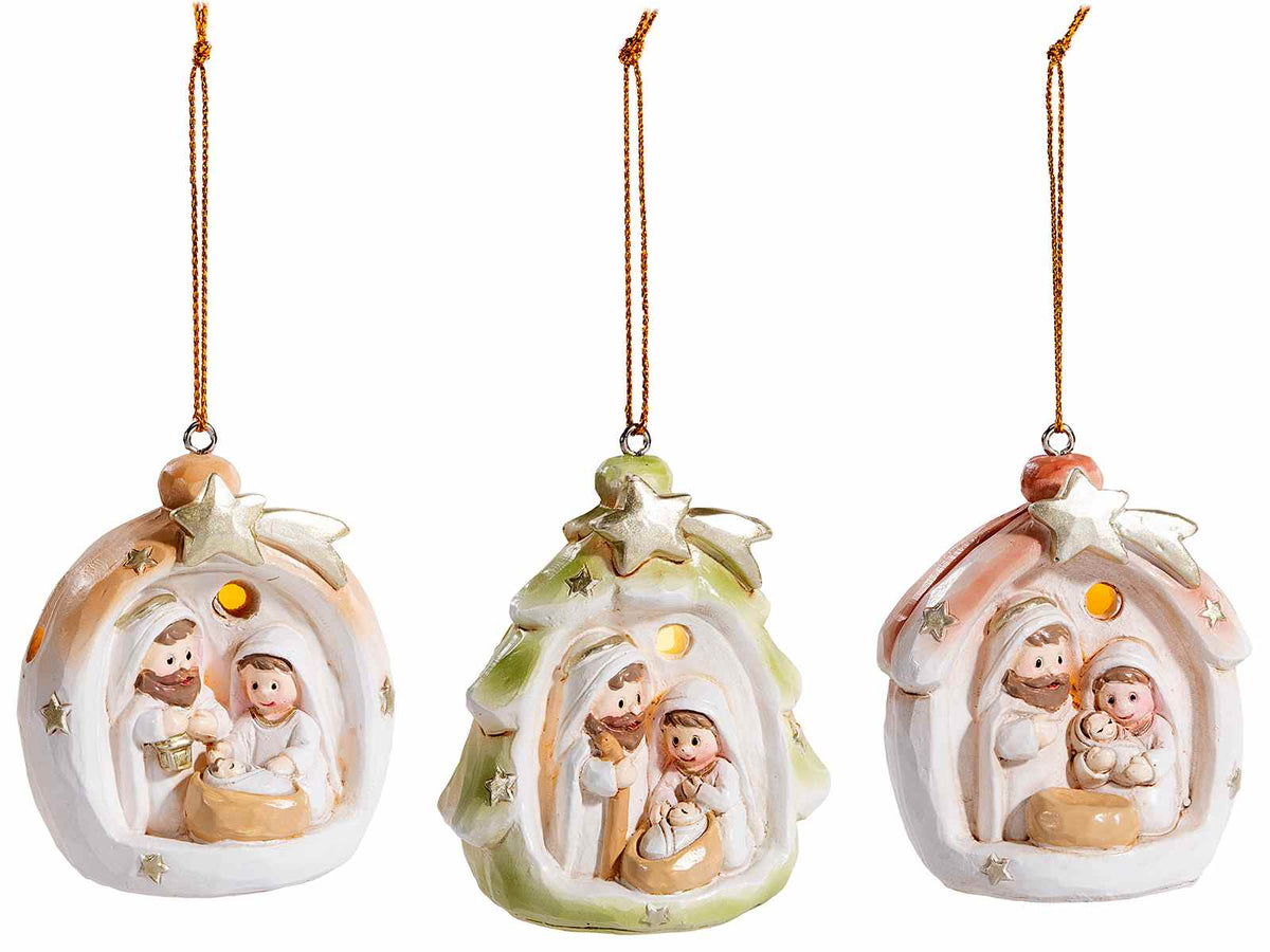 Addobbi da appendere all'albero di Natale Presepe / Sacra Famiglia in resina, set da 6 pezzi, cm 5,5 x 5 x 6 H