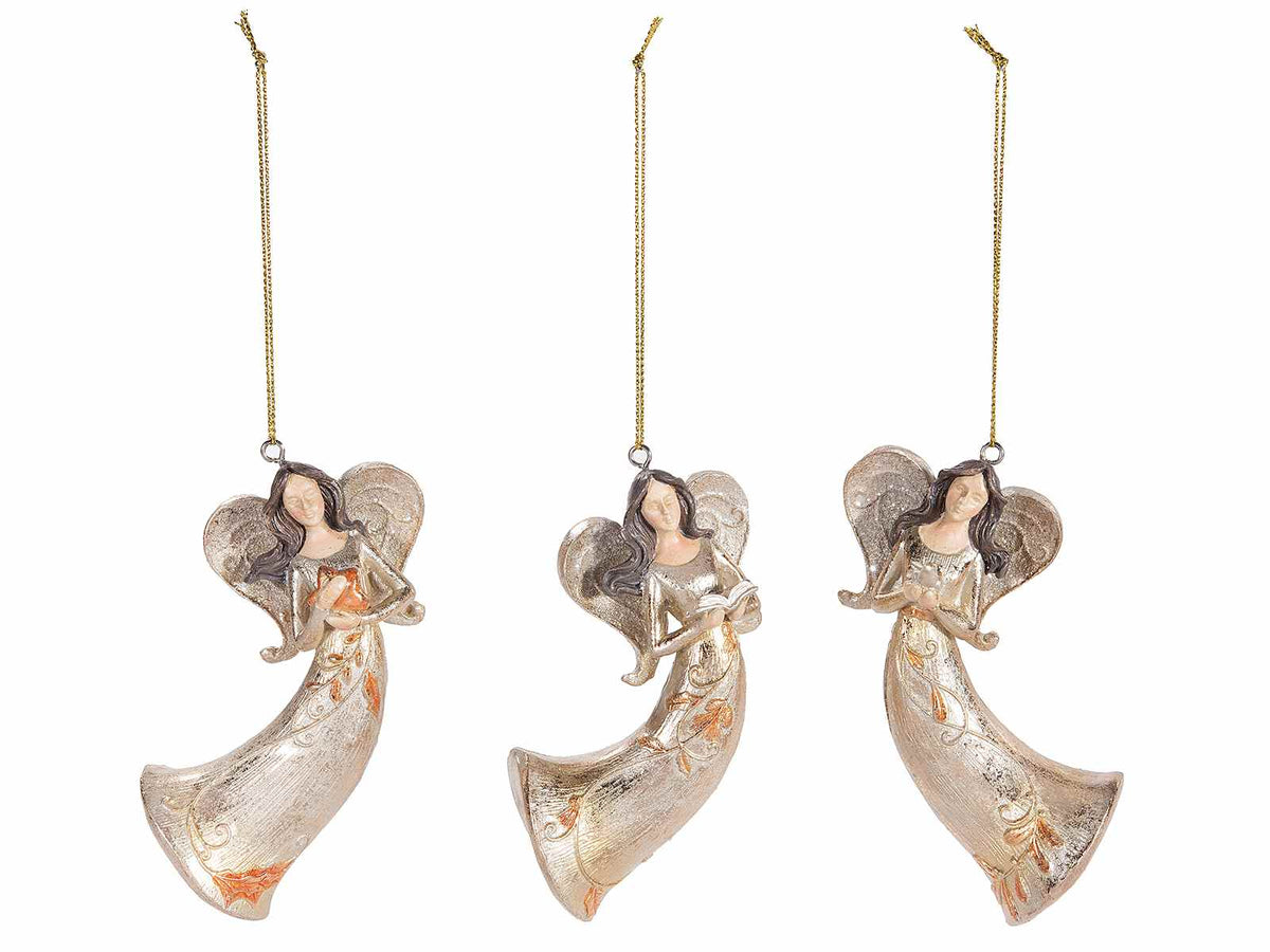 Addobbo albero Natale angioletti in resina colorata dorata da appendere, set da 9 pezzi, cm 7,5 x 4 x 11,5 H
