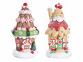 Decorazione natalizia a casetta dei dolci pan di zenzero ad effetto zucchero, set da 2 pezzi, cm 10,5 x 9,5 x 21 H