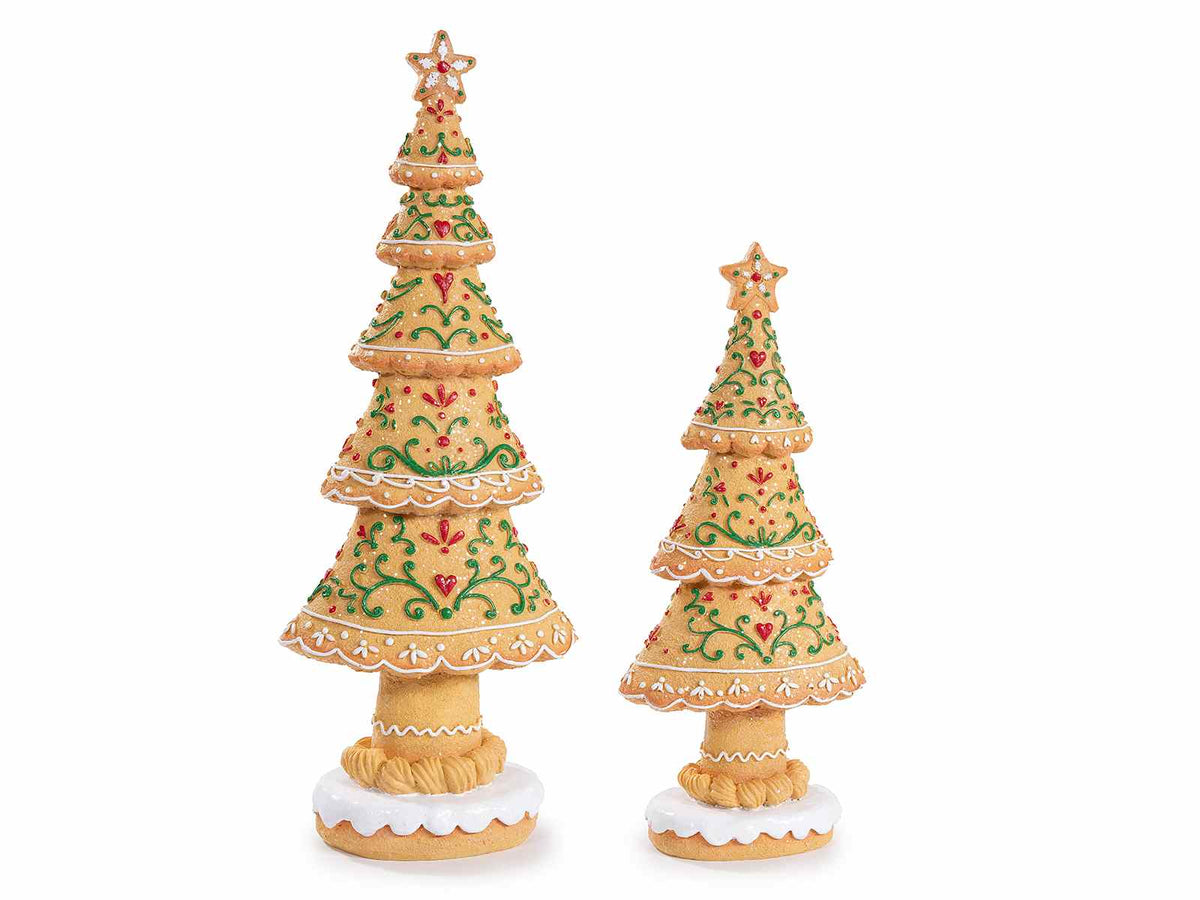 Albero di Natale pan di zenzero con decori dolcetti in rilievo e glitter, Grande: cm 14x8,5x36,5 H