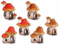 Decorazione allestimento autunnale a casetta a forma di funghetto in resina, set da 6 pezzi, cm 9 x 8,5 x 11 H