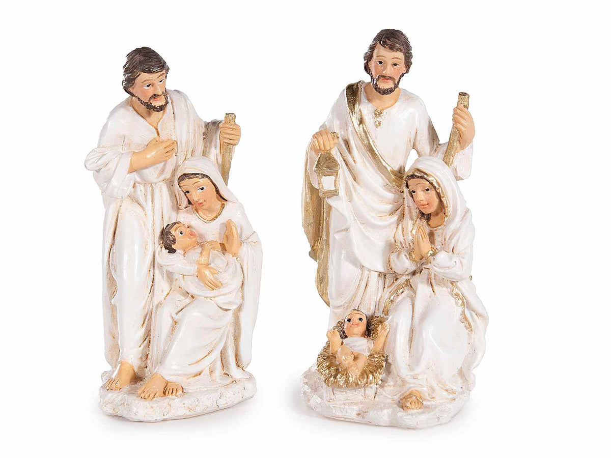 Statuine da Presepe con Sacra Famiglia realizzata in resina colorata, set da 6 pezzi, cm 3,5 x 3,5 x 7,5 H