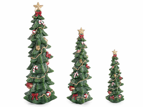 Decorazioni ad alberi di Natale effetto brinato con addobbi in rilievo, Grande: cm 16x13,5x44,5 H