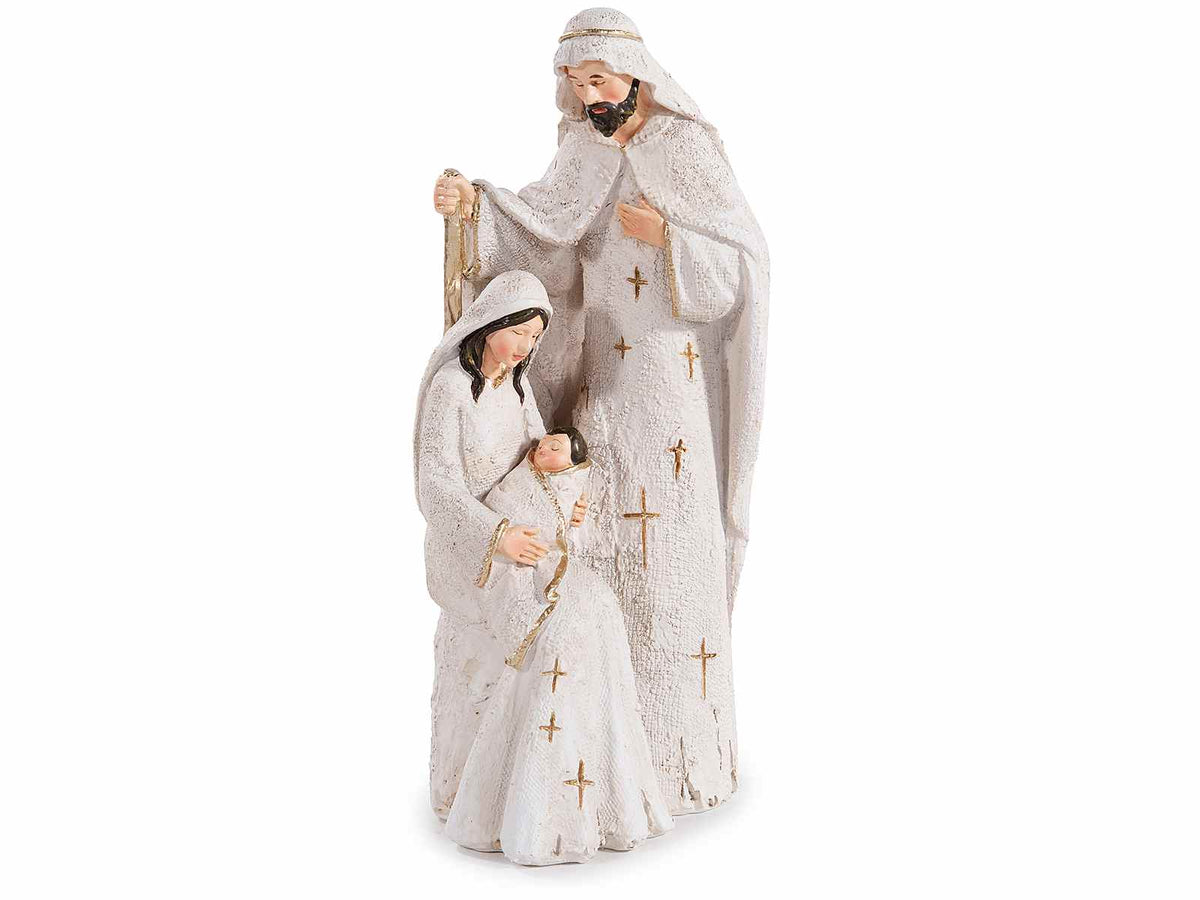 Statuina Presepe Sacra Famiglia con scena Natività, realizzata in resina, set da 2 pezzi, cm 9,5 x 10 x 22,5 H
