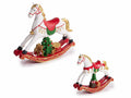 Decorazione di Natale a cavalluccio a dondolo in resina colorata con alberello, Grande: cm 20 x 5 x 18,5 H