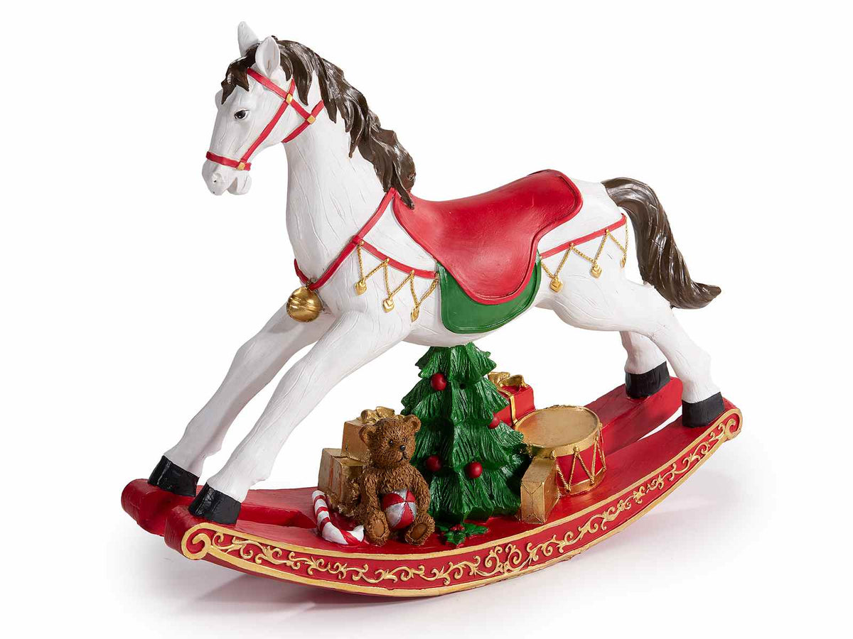 Decorazione vetrina di Natale a cavalluccio a dondolo in resina colorata, cm 29,5 x 8,5 x 25,5 H