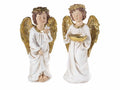 Angeli decorativi di Natale in resina con ali e corona dorati da appoggiare, set da 2 pezzi, cm 16 x 13 x 31 H
