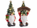 Decoro gnomi con cappello ad albero di Natale con luci LED, scritta Welcome, set da 2 pezzi, cm 10,5 x 8 x 19,5 H