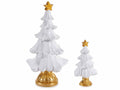 Alberi decorativi di Natale bianchi con stella e base in oro, da appoggiare, set da 4 pezzi, Grande: Ø 8,5 cm x 16,5 H