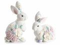 Coniglietti di Pasqua in resina con decori floreali colorati in rilievo, set da 6 pezzi, cm 7,5 x 5,5 x 12,5 H
