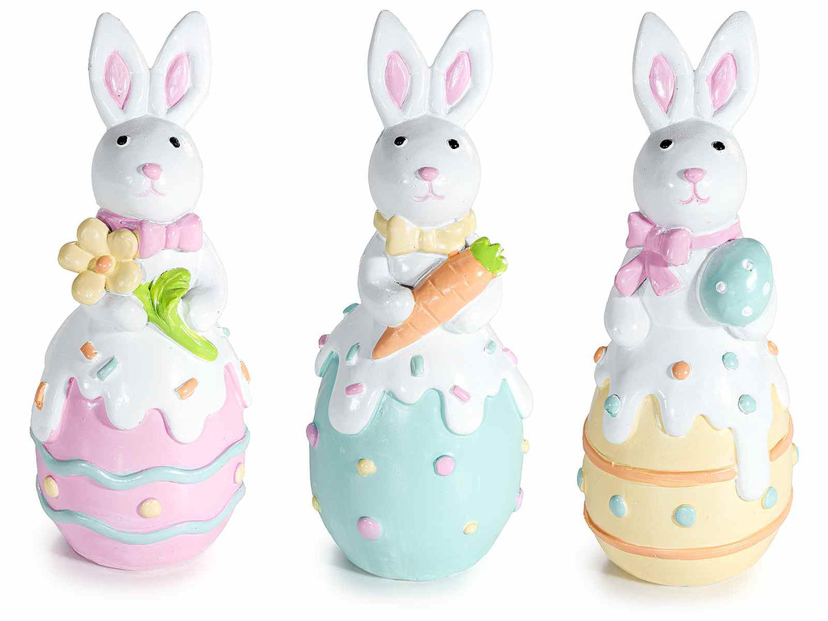Uova di Pasqua a dolcetto con coniglio in resina con colori pastello, set da 12 pezzi, Ø 4,5 cm x 12 H