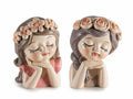 Bambine sognanti in resina con corona di fiori, ideale per bomboniera bimba, set da 12 pezzi, cm 3,5 x 3 x 5 H