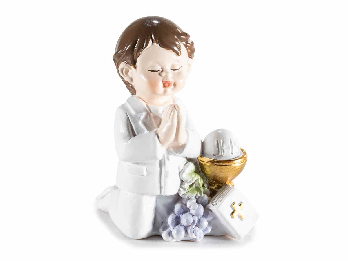 Decoro bambino che prega Prima Comunione in resina da appoggiare, set da 12 pezzi, cm 3,5 x 3,5 x 5,5 H