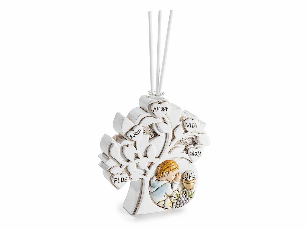 Profumatore Albero della Vita in resina decoro Prima Comunione con stick, set da 6 pezzi, cm 10,5x3x12 H (con stick 19)