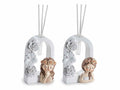 Profumatore ad arco di fiori in resina con bimba con corona floreale e stick, set da 6 pezzi, cm 9x4x12 H (con stick19,5)