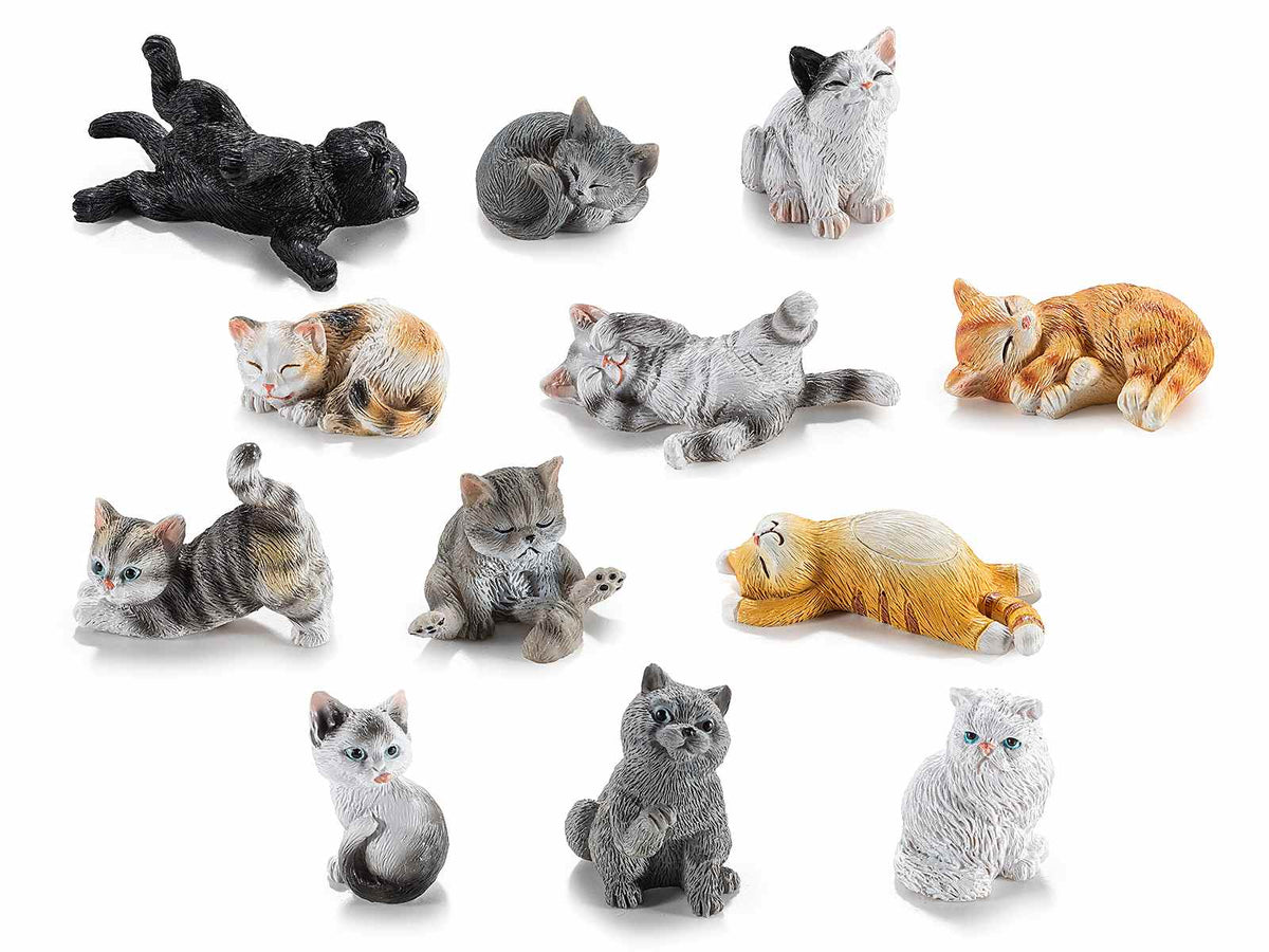 Miniature gattini di resina in varie posizioni da appoggiare, curati nei, set da 24 pezzi, cm 3 x 2,5 x 4 H