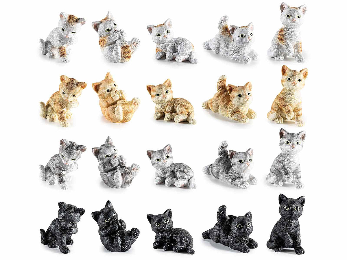 Miniature a gatto in resina colorato in diverse posizioni da appoggiare, ad, set da 20 pezzi, cm 5 x 5,5 x 7,5 H