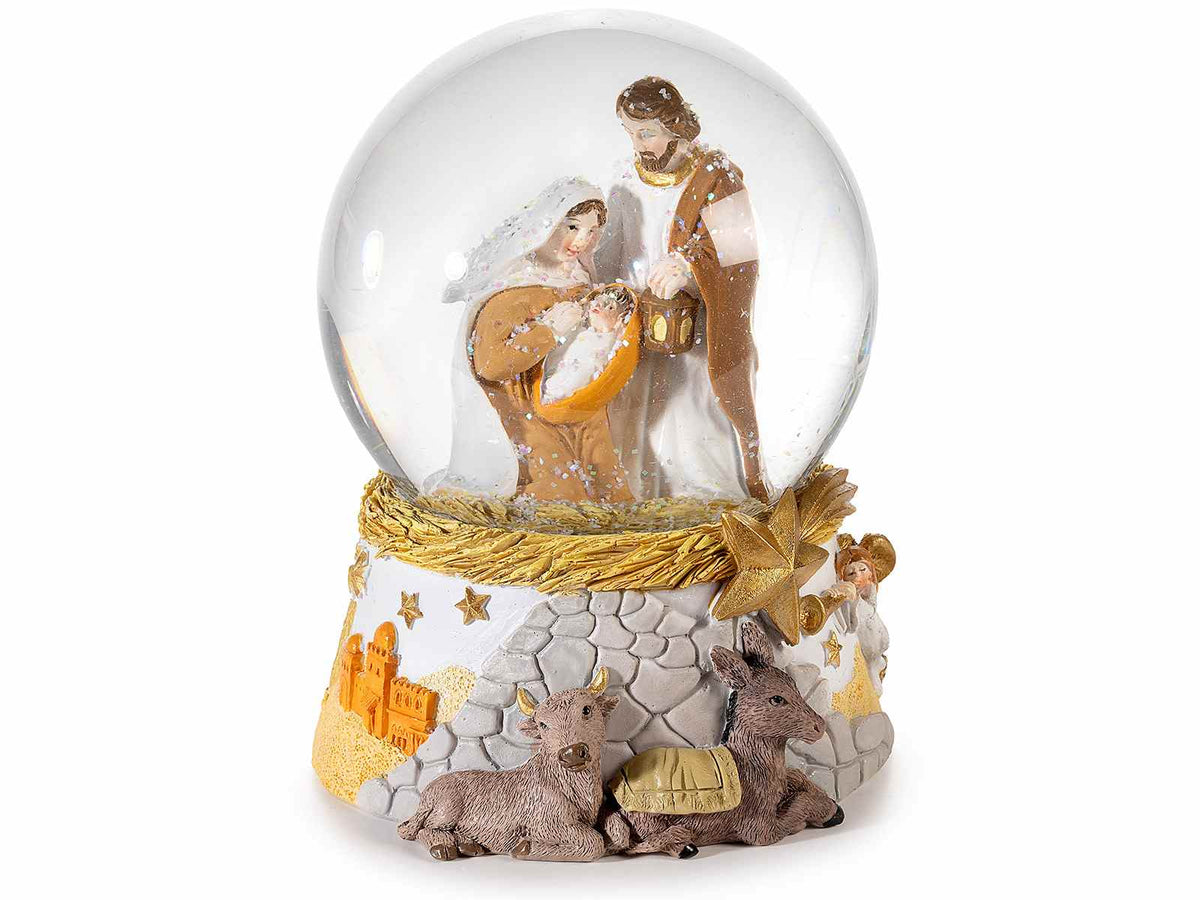 Palle a neve natalizie con Presepe su base in resina con personaggi e dettagli