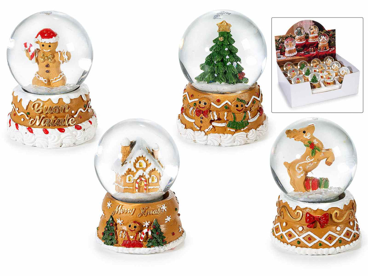Palle a neve con decorazioni natalizie a biscottino pan di zenzero e base, set da 12 pezzi