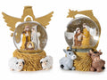 Palle a neve con glitter sagomata a presepe e base con decori a tema in resina, set da 4 pezzi