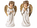 Set di 2 angeli decorativi in resina con ali e corona dorate e luci LED, cm 11 x 7,5 x 22,5 H