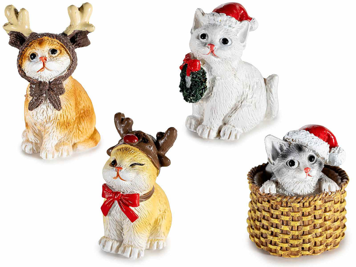 Gattini decorativi natalizi in resina colorata da appoggiare, set da 12 pezzi