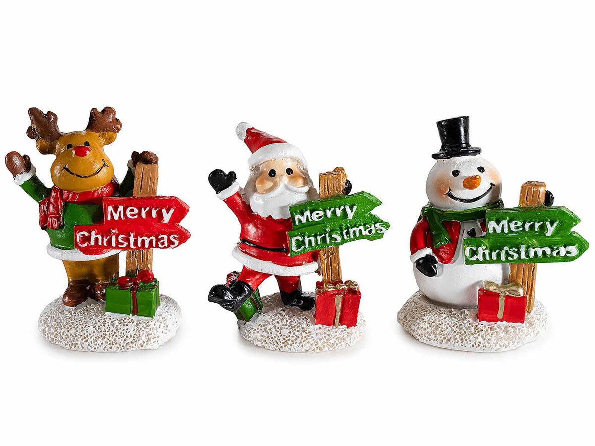 Decorazione a personaggi natalizi in resina con scritta Merry Christmas, set da 9 pezzi