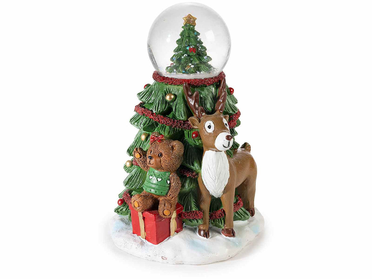 Palle a neve con stella dorata su base in resina ad albero Natale e dettagli, set da 2 pezzi